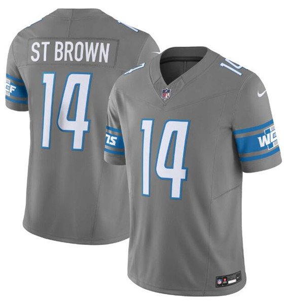 Men's Detroit Lions #14 Amon-Ra St. Brown Grey 2023 F.U.S.E. Vapor Untouchable Limited Stitched Jersey